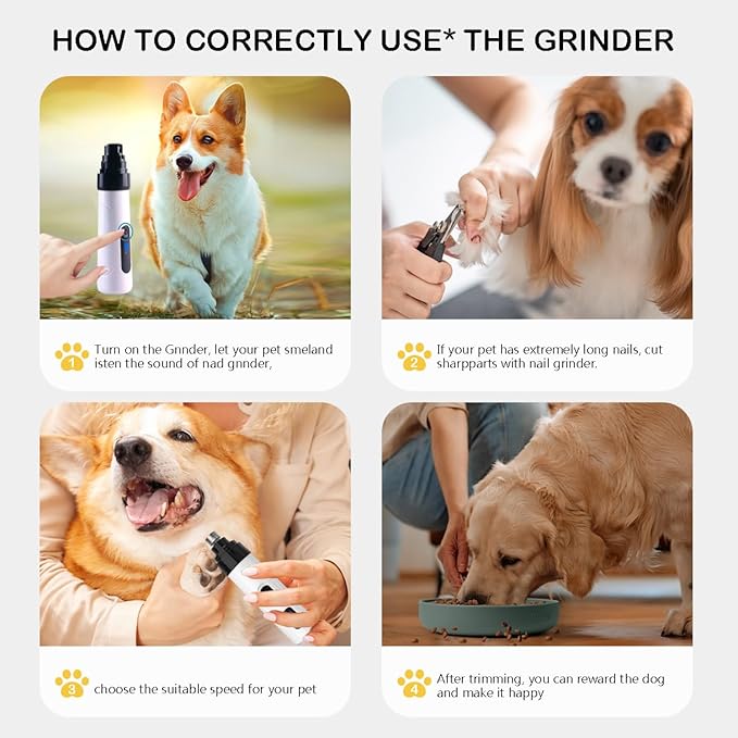 Silent Dog Nail Grinder, 2025 Upgraded Pet Nail Trimmer with 2-Speed Settings & 3 Grinding Ports, USB Rechargeable Dog Nail Clippers for Small, Medium & Large Pets