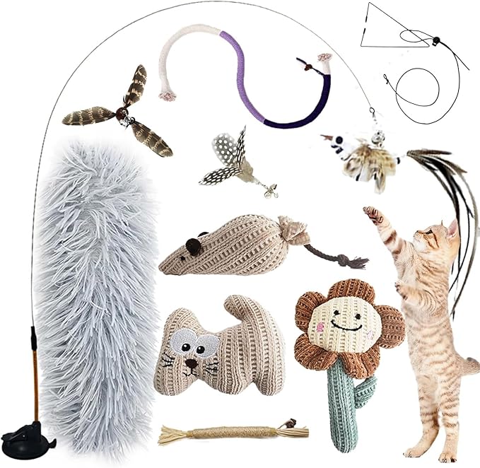 7-in-1 Interactive Cat Toys for Indoor Cats with Adhesive Suction Cup, Hanging Cat Toys, Silvervine Stick and Chew Rope Cat Teething Toys Catnip Toys for Bored Cat & Kitten