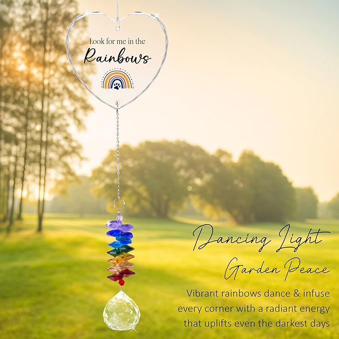 Glass Ornament Suncatcher - Memorial Gifts for Loss of Dog Cat Pet - Look for me in The Rainbows - Dogs Sympathy Gifts - Bereavement Keepsake - Mother's Day for Dog Mom Dad