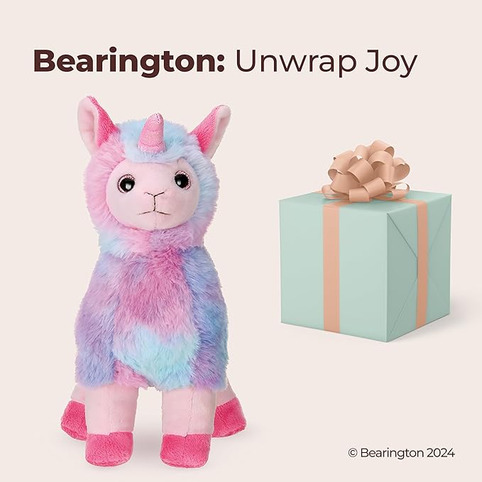 Bearington Luna Llamacorn Rainbow Llama Plush Toy - Soft Stuffed Animal for Kids