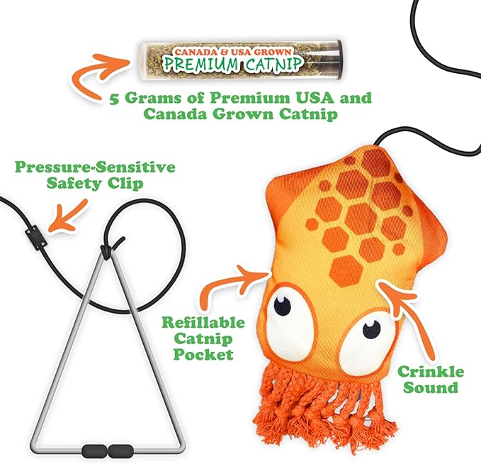 Meowijuana Purrfect Pairing Jump 'n' Jamb Squid Door Hanging Cat Toy and Get Tangled Octopus | Refillable Interactive Catnip Toy | Includes Potent Catnip Grown in North America