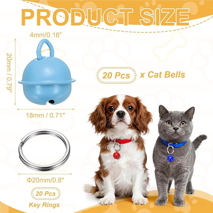 Cat Bells, Small Pet Copper Bells Collars Charm with Key Rings Loud Crisp Sound Anti-Lost Pendant Accessories