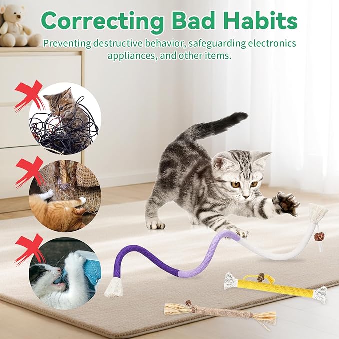 Cat Toys Cat Chew Toys, 8Pack cat Toys for Indoor Cats, cat Toys Interactive, Dental Care Chew Ropes with Cotton String, Fun Chew Sticks for Indoor Cats Playtime (8PCS)