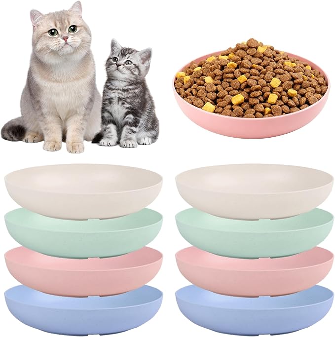 [8 Pack] Cat Dishes Whisker Friendly, Shallow Wide Pet Food and Water Bowl, 5.5 Inch Cat Food Dish, Friendly Wet Feeding Bowl, Durable Wheat Straw Pet Bowls, Pet Plate for Kittens (Indoor/Outdoor)