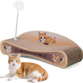 Cat Scratcher Lounge Bed, Reversible 2-in-1 Cardboard Scratching Board, Durable Curved Cat Scratch Pad for Indoor Cats with Toy, Cartoon Pattern