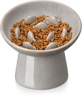 vancasso Ceramic Slow Feeder Cat Bowl, 6.25 Inch Elevated Cat Slow Feeder Bowl, Anti Vomiting for Dry and Wet Food, Grey