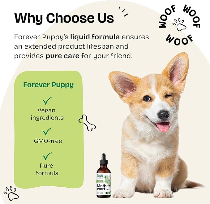 Forever Puppy Motherwort Tincture for Dogs - Herbal Dog Heart Supplement - Motherwort Herb Liquid Extract - Canine Vitamins for Overall Well-Being - Sugar & Alcohol-Free Drops - 4 fl oz