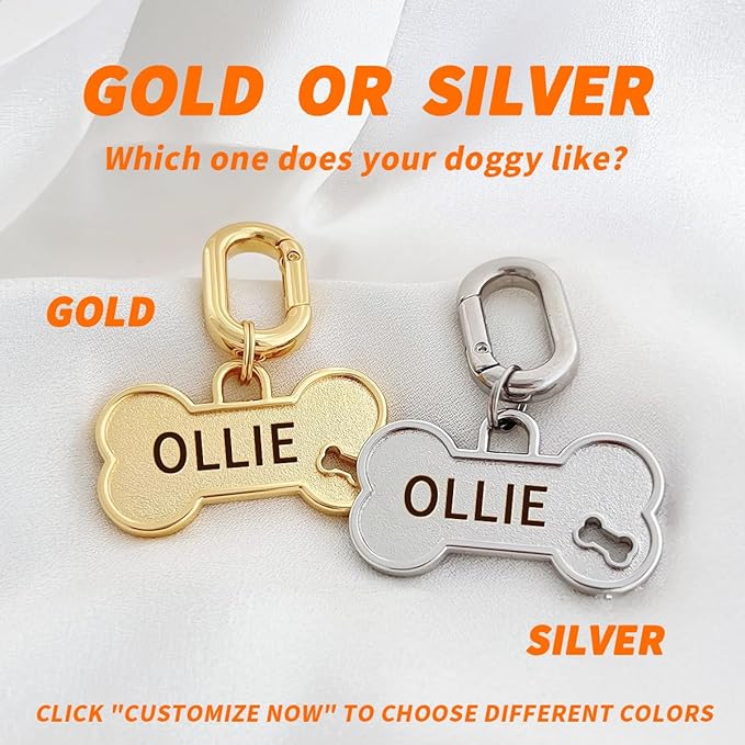 Dogs ID Tags Personalized Front and Back Engraving Brass Bone Shape Small..