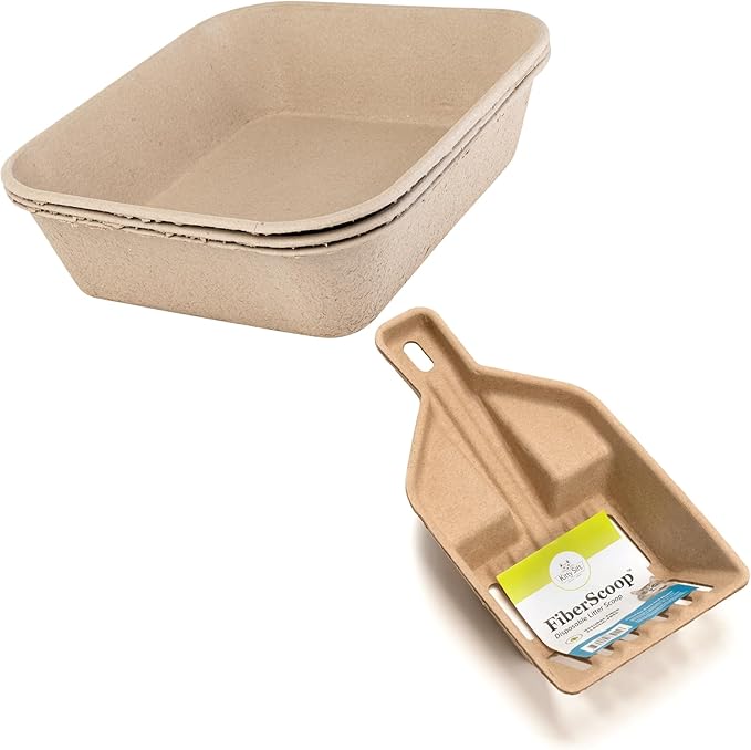 Bundle of Kitty Sift (6-Pack) Large Disposable Cat Litter Box + Kitty Sift FiberScoop Disposable Litter Scooper, Plastic-Free & Sustainable