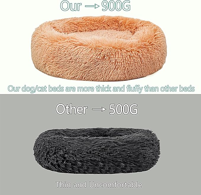 Calming Dog Bed for Small Dogs Cats, Kitty Puppy 23'' Round Anti-Anxiety Warm Fluffy Plush Faux Fur Bed, Soft Anti-Slip Donut Washable Small Pet Bed, Cozy Cat Puppy Bed, Fits up to 30 lbs Pets