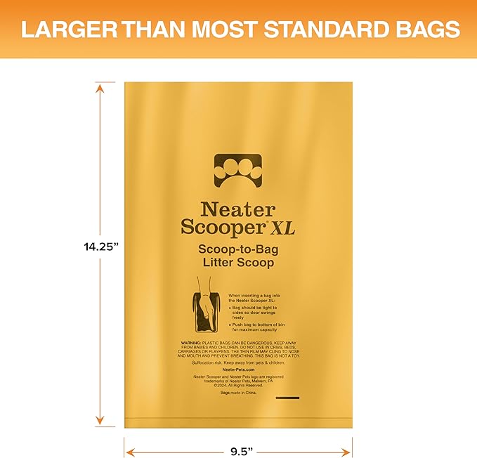 Neater Pets Neater Scooper XL Size Extra-Capacity Waste Bags, Refill Bags for Neater Scooper XL Cat Litter Scoop, Lavender Scent (6 Rolls, 90 Count)