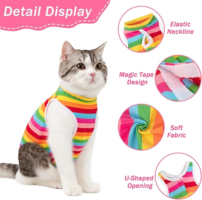 Coppthinktu Cat Recovery Suit Female Cats Onesie for Cats, Breathable Cat Surgery Suit for Surgical Abdominal Wounds Skin Diseases, Cute Kitten Spay Recovery Suit E-Collar Alternative Anti Licking