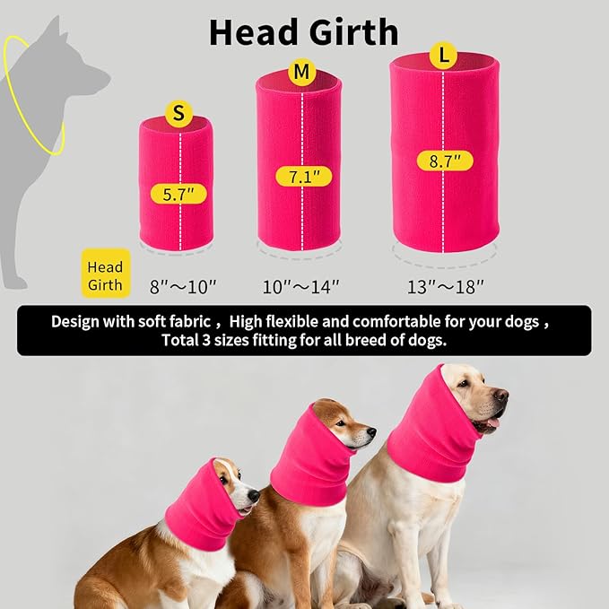 3Pack Dog Calming Hoodie for Small to Large Dogs High Elastic Pet Anxiety Relief Ear Wrap Cat Calming Collar Noise Reduce Protection for Fireworks,Thunder,Force Drying(Small+Medium+Large) (Pink)
