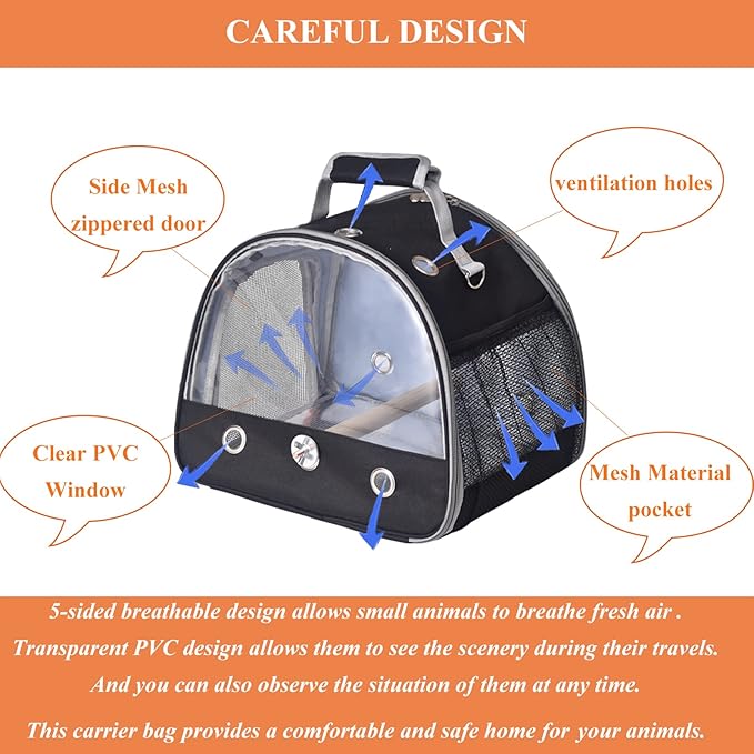 FCQQYWZ Bird Carrier with Stand & Tray, Small Bird Travel Cage for Parrot & Parakeet, Shoulder Strap - Black