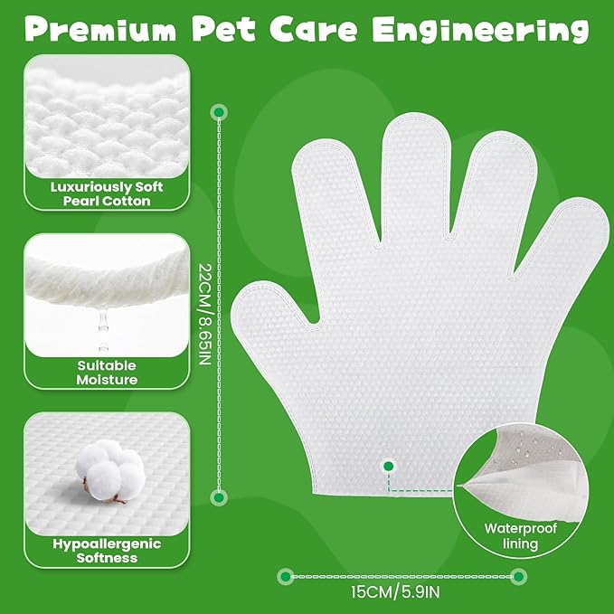 Pet Wipes, Pet Glove Wipes for Dogs & Cats,Shedding Control, Dander Removal & Paw Cleaning, Travel Essentials for Pets(20 Individual Pack)