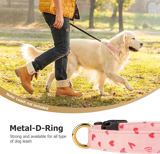 Cotton Handmade Dog Collar Cute and Distinctive Patterns Pink Heart with Pendant for Girl Boy Dogs Collars S