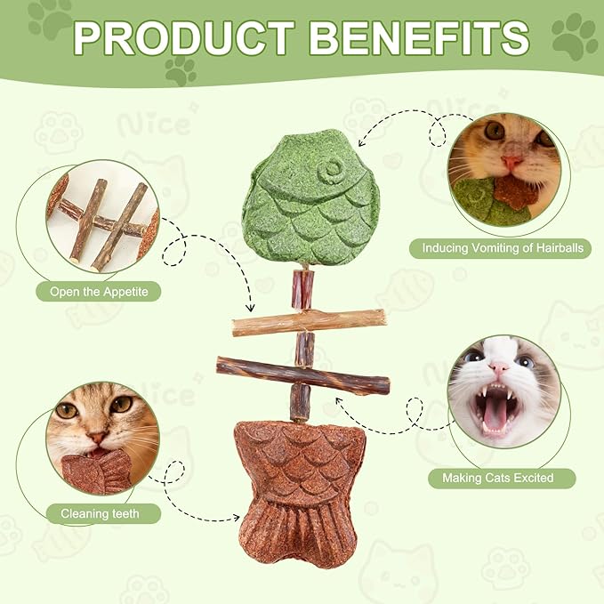 3PCS Creative Fish Bone Cat Toy,Purrident - Fix Your Cat’s Dental Health,Fishbone Shape Cat Teething,Wooden Catnip Teeth Cleaning Stick,Natural Fishbone Cat Dental Toy,Durable Feline Tooth Care Tool