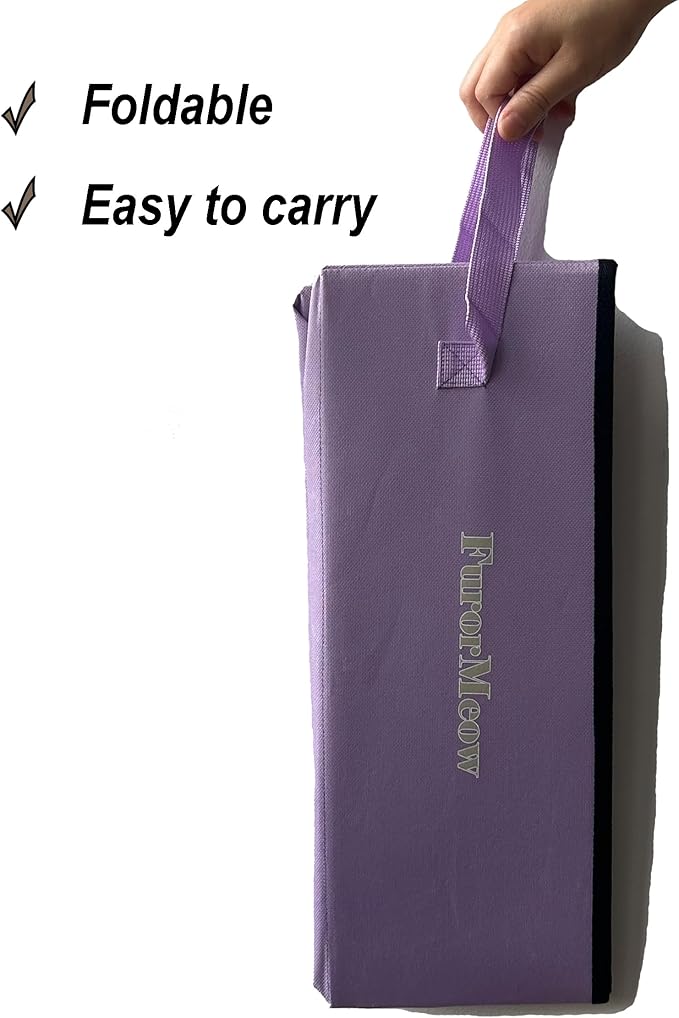 Portable Cat Litter Box, Firm Waterproof Foldable for Travelling for Cats, Including Crinkle Ball, Poop Bags, Foldable Bowl and Scoop, 15.8x15.8x5.9 inches (Light Purple)