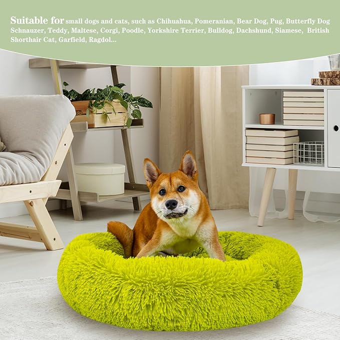 Calming Dog Bed for Medium Dogs Cats, Puppy 31'' Round Anti-Anxiety Warm Fluffy Plush Faux Fur Bed, Soft Anti-Slip Donut Washable, Cozy Medium Puppy Bed, Fits up to 50 lbs Pets