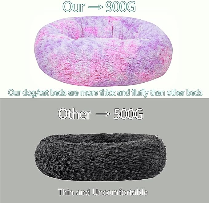 Calming Dog Bed for Small Dogs Cats, Kitty Puppy 23'' Round Anti-Anxiety Warm Fluffy Plush Faux Fur Bed, Soft Anti-Slip Donut Washable Small Pet Bed, Cozy Cat Puppy Bed, Fits up to 30 lbs Pets