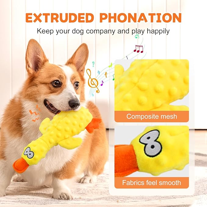 Dog Toys for Aggressive Chewers, 2026 Upgraded Cute Yellow Duck Dog Toys for All Dogs, Indestructible Squeaky Plush Toys with Built-in Squeaker for Boredom Relief (Blue)