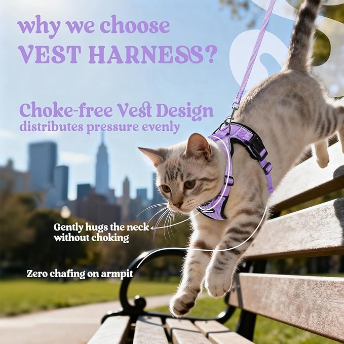rabbitgoo Cat Harness and Leash for Walking, Escape Proof Soft Adjustable Vest Harnesses for Cats, Easy Control Breathable Reflective Strips Jacket, Light Purple, XS