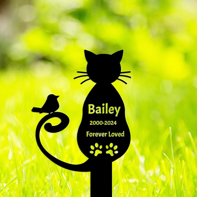 Personalized Pet Cat Memorial Grave Garden Stake for Cemetery, Custom Bird Cat Memorial Grave Marker Outdoor for Loss of Cats, Pet Remembrance Gifts Cat Plaque Stake Grief Funeral