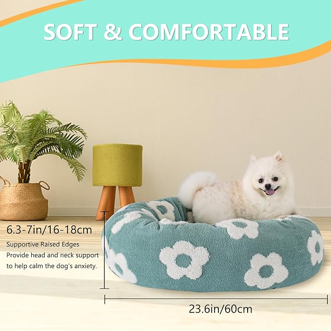 23 Inch Calming Dog Bed for Small Dogs Cats, Kitty Puppy Round Anti-Anxiety Warm Bed, Soft Cozy Anti-Slip Donut Washable Pet Bed, Fits up to 30 lbs Pets