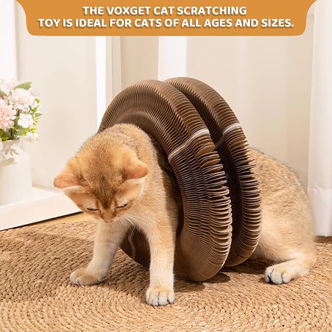 1 Pack Cat Scratcher Toy with Balls Bells, Magic Organ Foldable Cat Scratching Board for Kitten, Interactive Toys for Indoor Adult Cats Exercise Anxiety Relief, Auburn