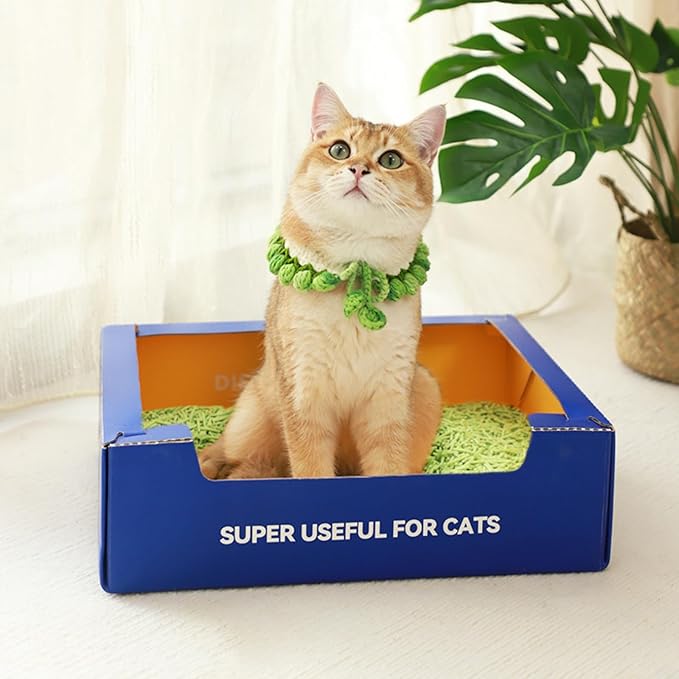 Waterproof Disposable Cat Litter Boxes with Waterproof Coating – Foldable Cardboard Litter Box for Cats, Portable & Travel Friendly, Leak-Resistant, 15" x 12" x 4.7"