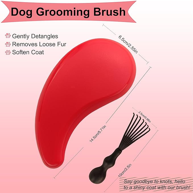 Puppy Brush - Soft Dog Brush - Perfect Yorkie, Shih Tzu, Maltipoo & Maltese Grooming - Gentle Hair Remover for Easy Pet Grooming at Home (Rose Red)