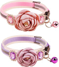 2 Pack Cat Collar Pink Floral with Bell and Removable Flower Bowtie Breakaway Adjustable Cat Collar for Girl Kitten Puppy Small Cats Dogs Daily Decoration (XQ9-4) (XQ9-5)