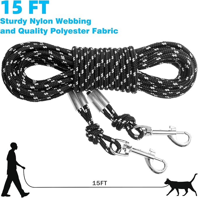 Reflective Cat Leash - 15 Feet Long, Escape Proof Durable Walking Lead, Safe Extender Pet Tie Out for Outdoor Training, Playing, Camping - Suitable for Kittens, Puppies, Rabbits, Small Animals