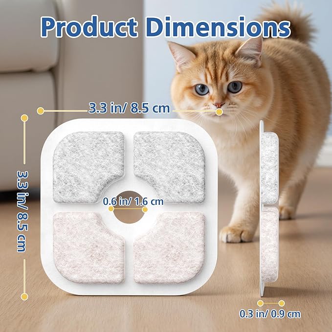 25-Pack Cat Fountain Filter Compatible With Catit PIXI Drinking Fountain, Replacement Triple Action Water Filter, White