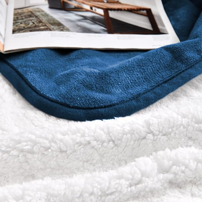 Waterproof Blanket for Bed Couch Sofa, Soft Liquid Pee Proof Pet Blanket for Dog Puppy Cat, Reversible Sherpa Fleece Furniture Protector (Navy Blue, 60x80 inches)