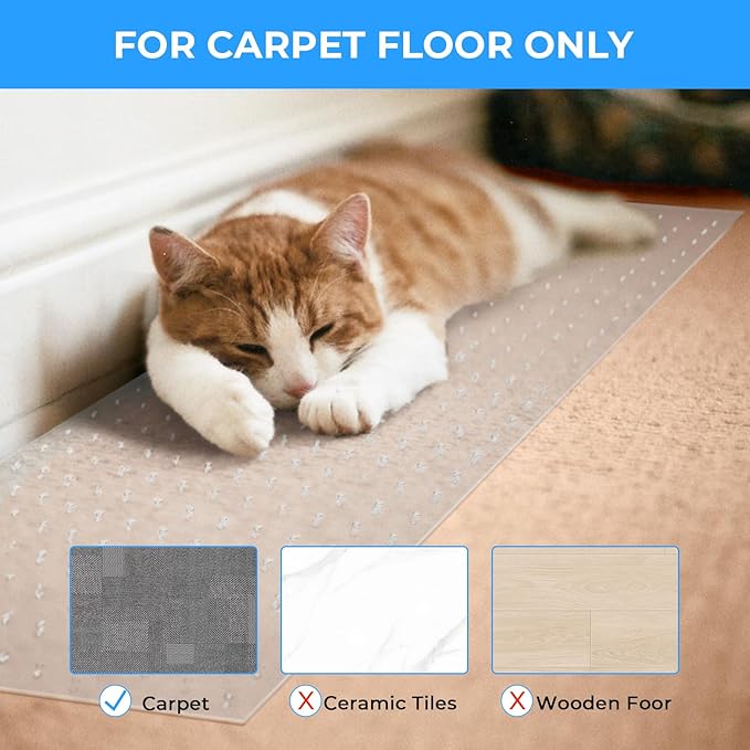 Carpet Protector for Pets Cat Scratch Carpet Protector Easy to Cut Plastic mat for Carpet Anti Scratch Under Door Mat Carpet Scratch Stopper from Cat Dog Scratching 3.6FT (Clear, 2pcs)