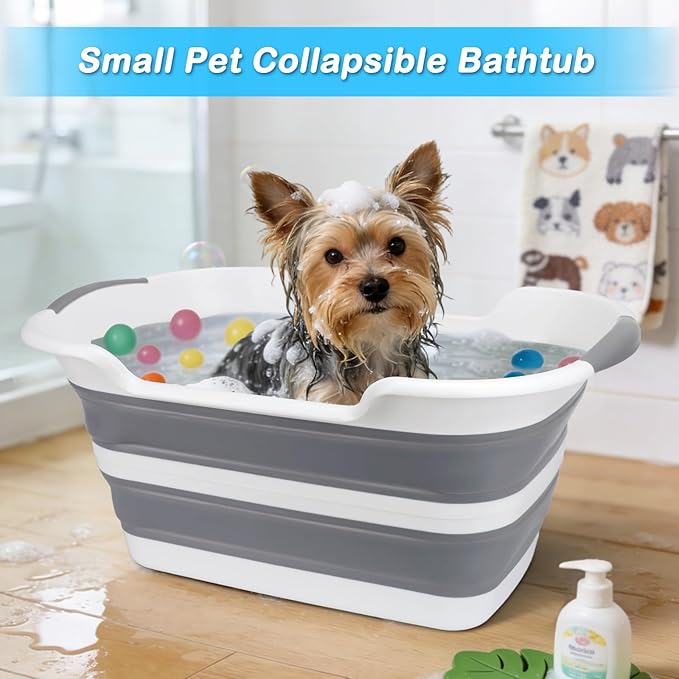 ddLUCK Multi-Functional Collapsible Dog Bathtub with Drainage Hole, Portable Foldable Small Pets Bathtub, Washing Tub Bathing Tub for Puppy Small Dogs Cats (Gray)
