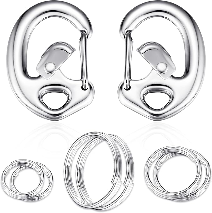 Patented Flipclip Stainless Steel Contour Carabiner Pet Collar Tag Clip w/Split Ring Set – Ultra-Secure, Quick Switching for Dogs & Cats- Maximum Pet Safety & Utmost Comfort- 2 Sets