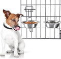 Set of 2 Stainless-Steel Dog Bowls - Cage, Kennel, and Crate Hanging Pet Bowls for Food and Water - 8oz Each and Dishwasher Safe by PETMAKER, Silver