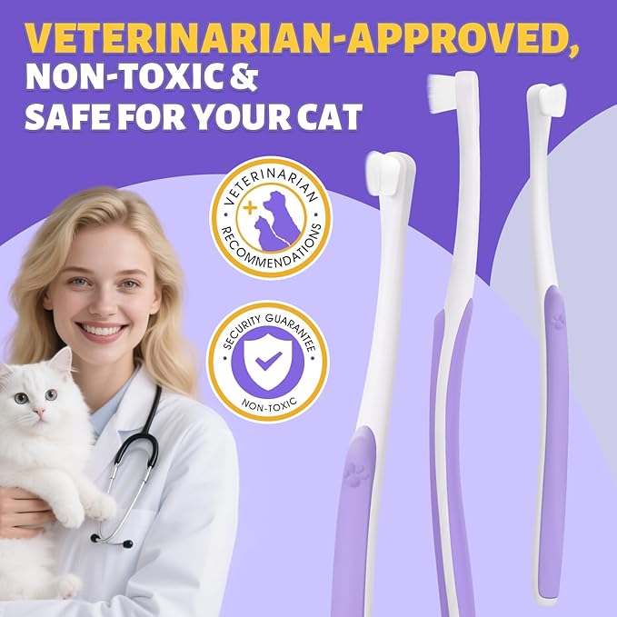Cat Toothbrush for Daily Teeth Cleaning & Oral Care – Soft Bristle Dental Brush with Compact Head, Gentle for Cats & Kittens, Easy Daily Brushing Tool, Loved by Vets and Fur Babies