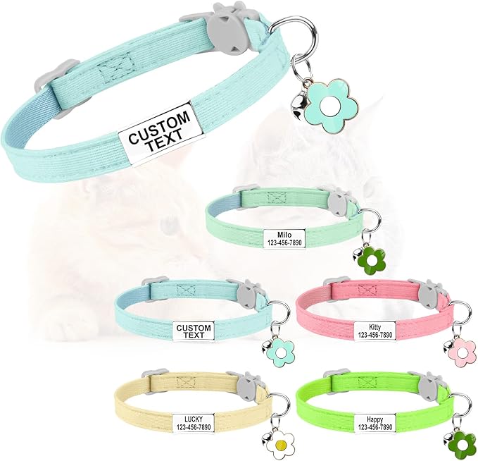 Custom Glow in the Dark Cat Collar with Breakaway Buckle Anti-Lost Nameplate Luminous Cat Collar - Adjustable Size (8-11 Inch) for Kittens Cats, Personalized Laser Engraving ID Tag & Removable Bell