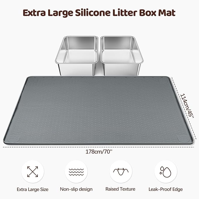Cat Litter Mat, XXL Extra Large 70" x 45" Silicone Mat Litter Trapping Mat for Scatter Control, Soft on Kitty Paws, Easy to Clean (Dark Grey)