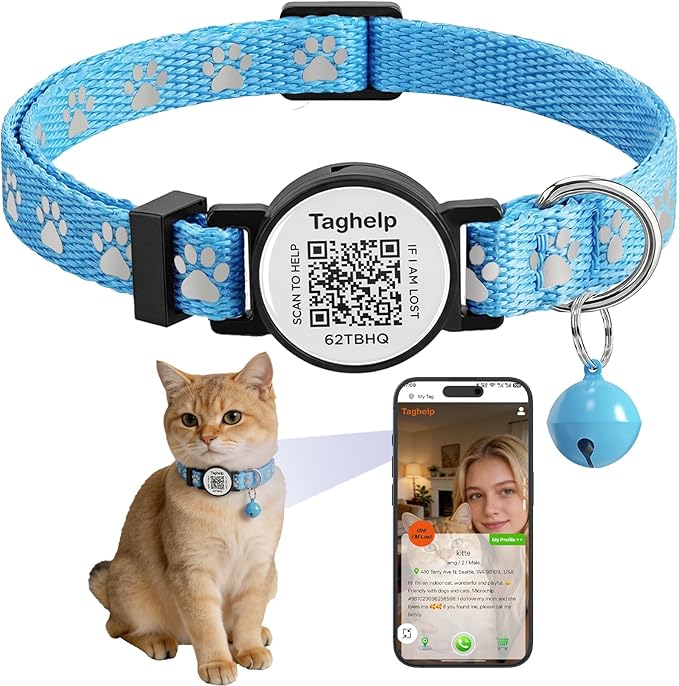 Cat Collar Breakaway with QR Code Name Tag, Reflective Kitten Collars with Bell, Cat ID Tag Personalized, Ultra-Durable, Adjustable, Quick Release, Fits Most Girl Boy Small Large Cats