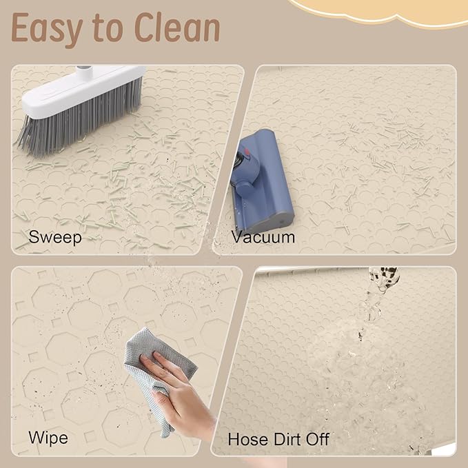 2pcs 34"x22" Litter Mats Extra Large Easy Clean, Cat Litter Mat Large, Silicone Dog or Cats Feeding mat Waterproof, Cat Litter Mats for Indoor Cats, Grey and Beige