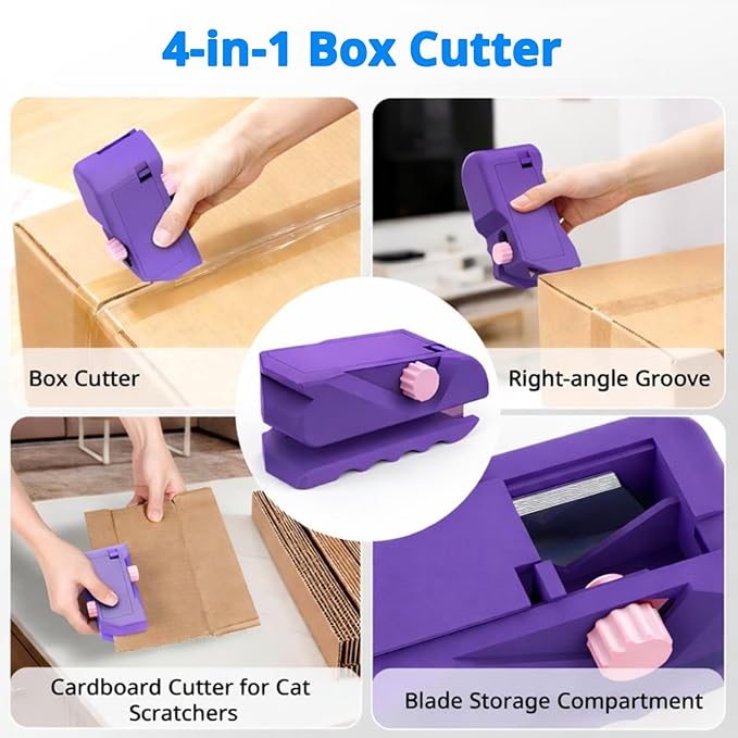 Cardboard Cutter for Cat Scratchers with 10pcs Blade, 4-in-1 Box Cutter 3D Printed Cardboard Strip Cutter DIY cat scratchers Cutter Tool for Cat Lovers