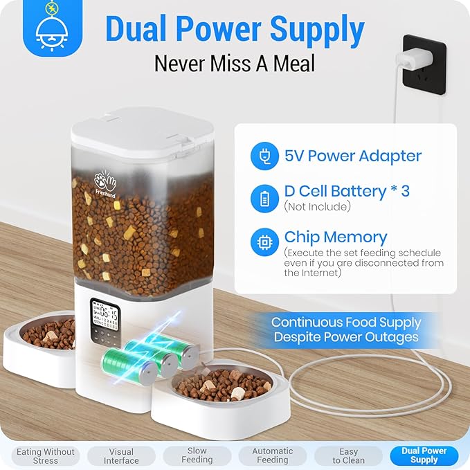 Timed Automatic Cat Feeder 2 Cats with Slow Feed: Dual Automatic Dog Feeder with Information Visualization, Programmable Auto Cat Food Dispenser for Multiple Pets,Detachable for Clean-29 Cup