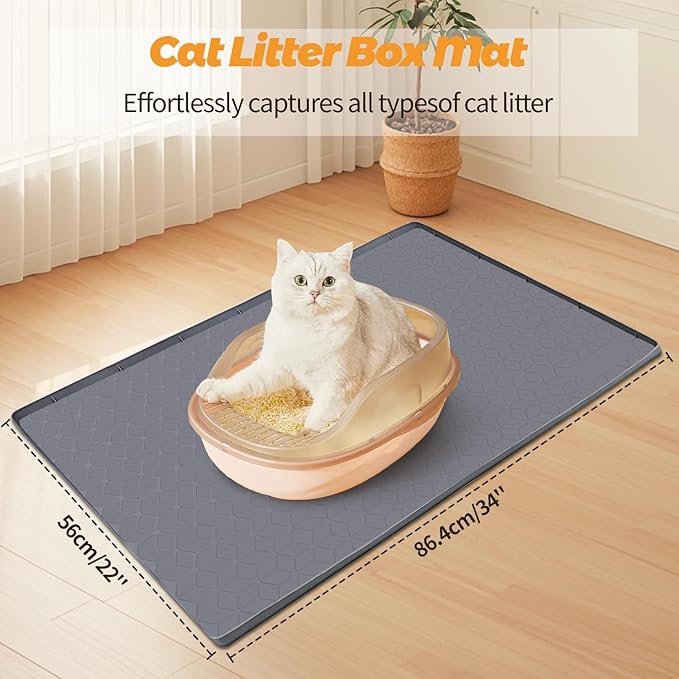 Cat Litter Mat, Extra Large 34" x 22" Silicone Mat Litter Trapping Mat for Scatter Control, Soft on Kitty Paws, Easy to Clean (Dark Grey)