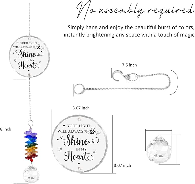 Pet Memorial Suncatcher Your Light Will Always Shine in My Heart - Dog Memorial Gifts - Pet Loss - Thoughtful Dogs and Cats Remembrance - Pet Sympathy - Bereavement Gift