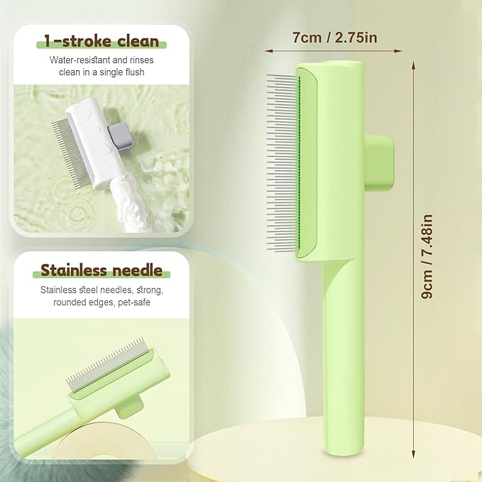Pet Hair Removal Comb Flea Comb, 2025 Upgrade Cat Grooming Brush, Cat Brush with Release Button, De-Shedding Hair, Dog Grooming Supplies, Fine-Tooth Massage (White)