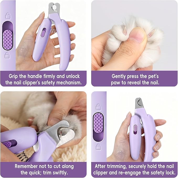 Dog Nail Clippers,Dog Nail Trimmers for Small Medium Dogs and Cats - Professional Grooming Tool with Safety Lock, Sharp Stainless Steel Blade Prevents Splitting，Includes Nail File (Purple-mini)